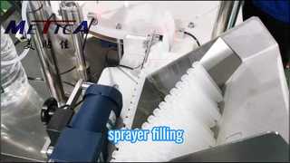 Máquina etiquetadora, llenadora y tapadora de pulverizador