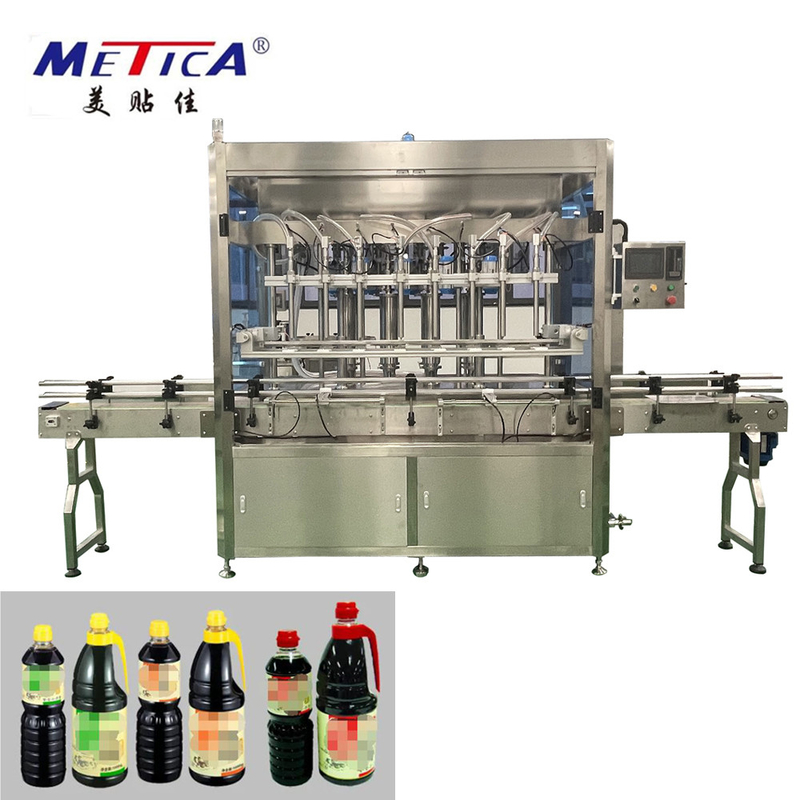 Máquina automática de llenado de botellas de salsa de 500 kg con sistema de control PLC y llenado de pistón impulsado por servomotor